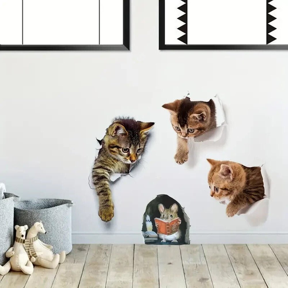 4-Piece Adorable Cat And Mouse 3D Wall Decal NEW! Home & Garden:Home Décor:Decals, Stickers & Vinyl Art Style Your Walls